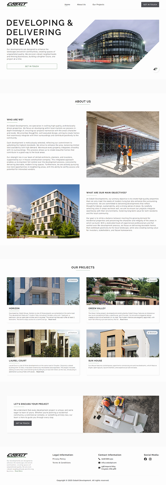 A screenshot of the Cobalt Development project/website home page.