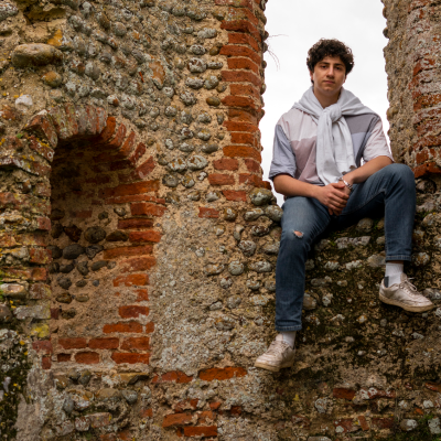 My model sitting on an abandoned castle window.