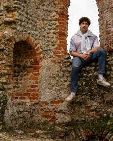 My model sitting in an abandoned castles window.