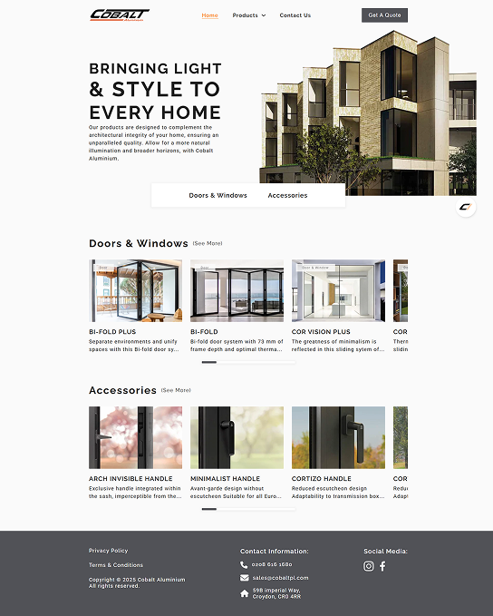 A screenshot of the Cobalt Aluminium home page create by JHM (James McEvoy)
