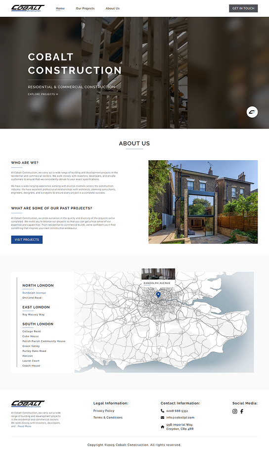 A screenshot of the Cobalt Construction home page create by JHM (James McEvoy)