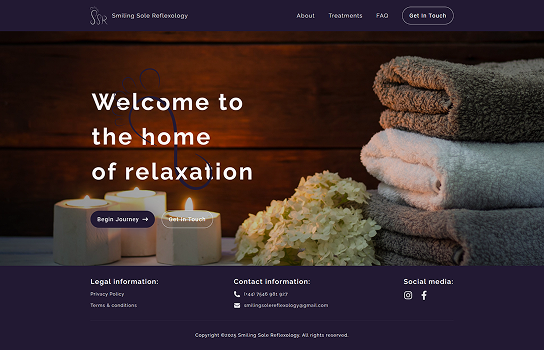 A screenshot of the Smiling Sole Reflexology home page create by JHM (James McEvoy)